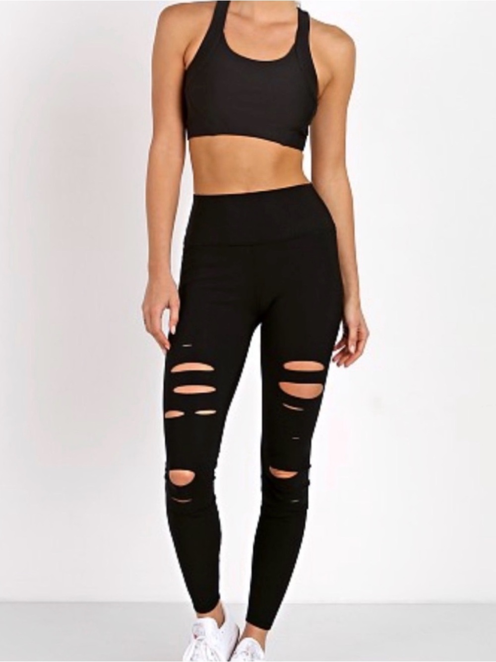 ALO Yoga Black High-Waist Ripped Warrior Leggings
